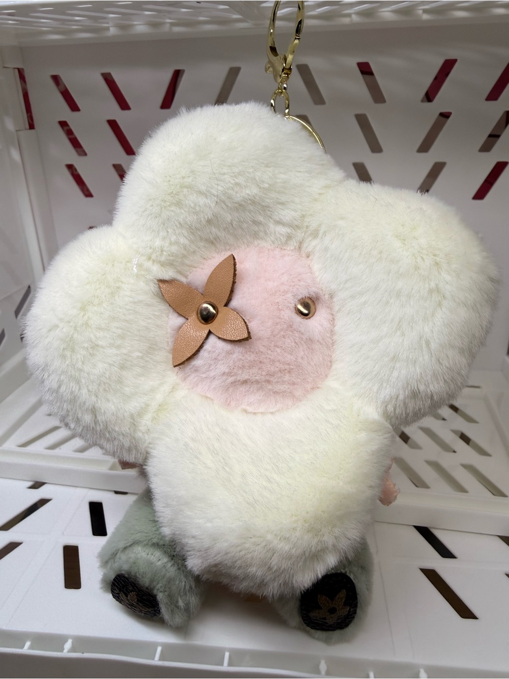 Plush Clover Pink Teddy Bag Charm Keyring Luxe Handbag Purse Fashion Accessories